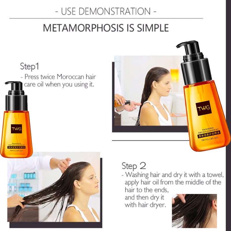 Tinh Dầu Moroccan Argan Ma-Rốc Tự Nhiên Nuôi Dưỡng Phục Hồi Tóc Hư Tổn 70ml