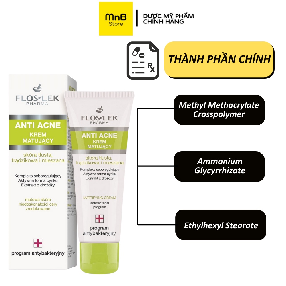 Kem kiểm soát dầu và điều tiết nhờn Floslek Anti Acne Mattifying Cream 50ml