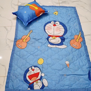 Bộ chăn gối cho bé đi học vải cotton poly mẫu doremon đàn,xả kho giá lỗ