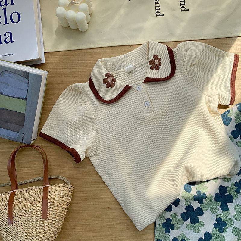 10-30kg - Áo Thun Polo Bé Gái Size Đại Chất Tổ Ong Mát Thấm Hút Mồ Hôi, Thiết Kế Cổ Sen Hoa Tay Bồng Cho Bé Gái - AN.KID