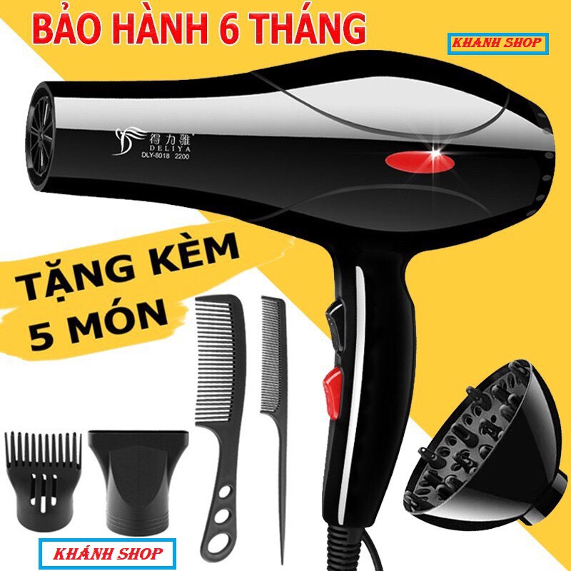 Máy Sấy Tóc Tạo Kiểu Deliya Công Suất Lớn 2200W Tặng Kèm Bộ Phụ Kiện 5 Chi Tiết