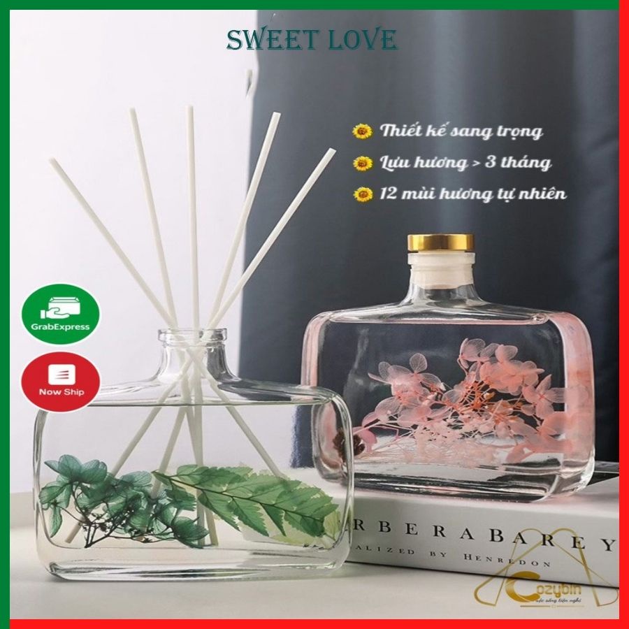Tinh dầu thơm phòng WIACHNN chai ngang, tinh dầu nước hoa có que gỗ khuếch tán tinh dầu thơm phòng, khử mùi hiệu quả
