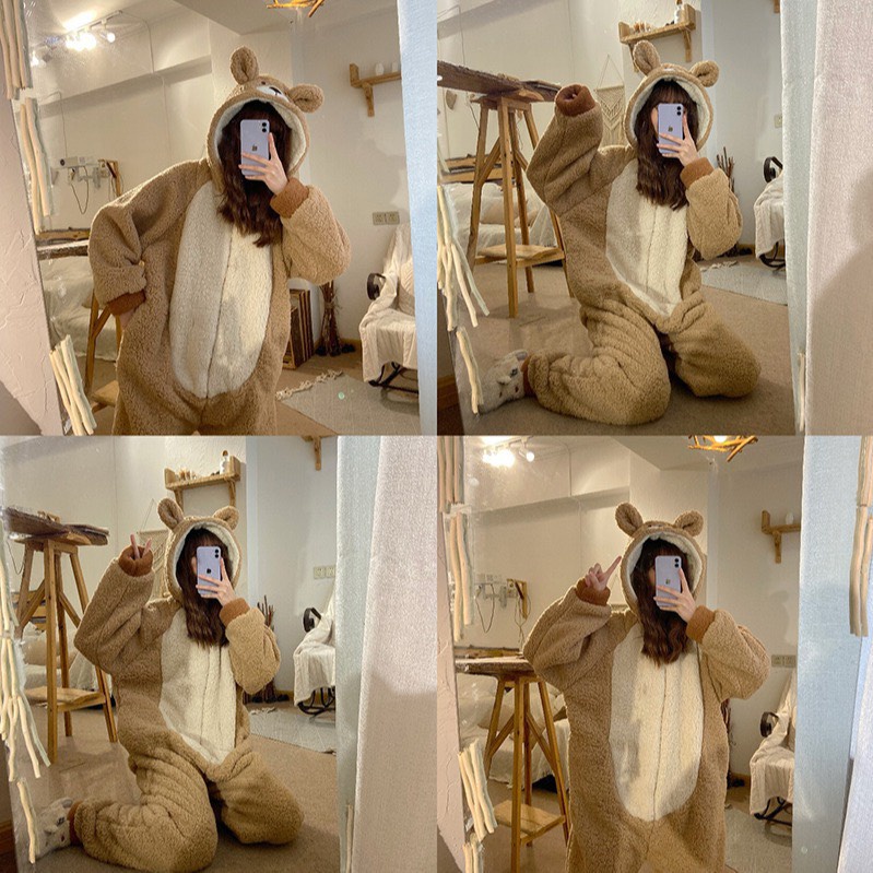 Bộ Lông Gấu Nâu Khéo Khóa Siêu Xinh - Bộ Quần Áo Liền Mũ Tai Gấu Unisex Hot Hit THỜI TRANG 1989