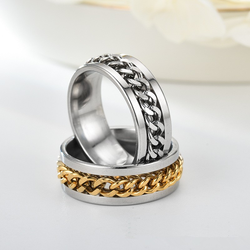 Nhẫn kim loại họa tiết dây xích nhiều màu B738