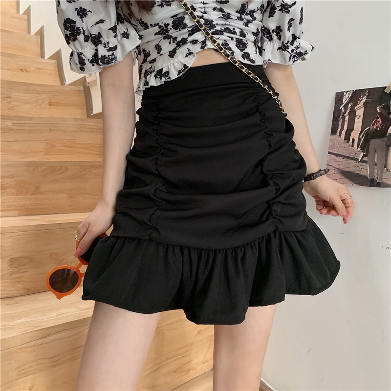 SUXI Chân Váy Chữ A Lưng Cao Màu Sắc Đơn Giản Quyến Rũ Cho Nữ