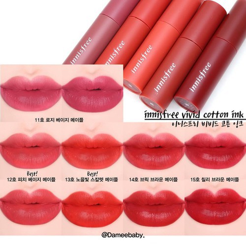 SON TINT LÌ KHÔNG KHÔ MÔI INNISFREE VIVID COTTON INK | Màu #1 #8 #11 #12 | BigBuy360 - bigbuy360.vn