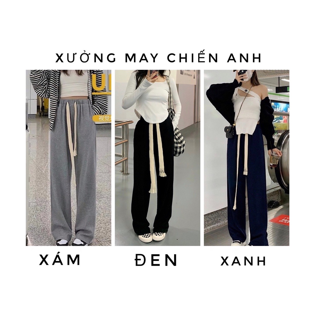 Quần ống rộng dây rút bản to AC Hottrend cho nàng năng động có 3 màu đen ,xanh ,xám dài 100cm rộng 58cm (ảnh thật)