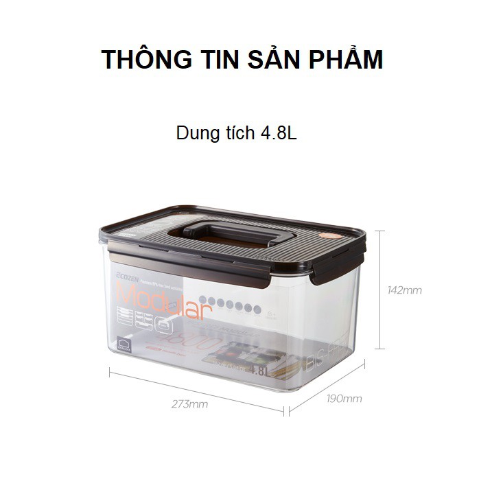 Hộp bảo quản thực phẩm có quai xách Lock&amp;Lock Bisfree Modular bằng nhựa Tritan dung tích 4.8L LBF408H