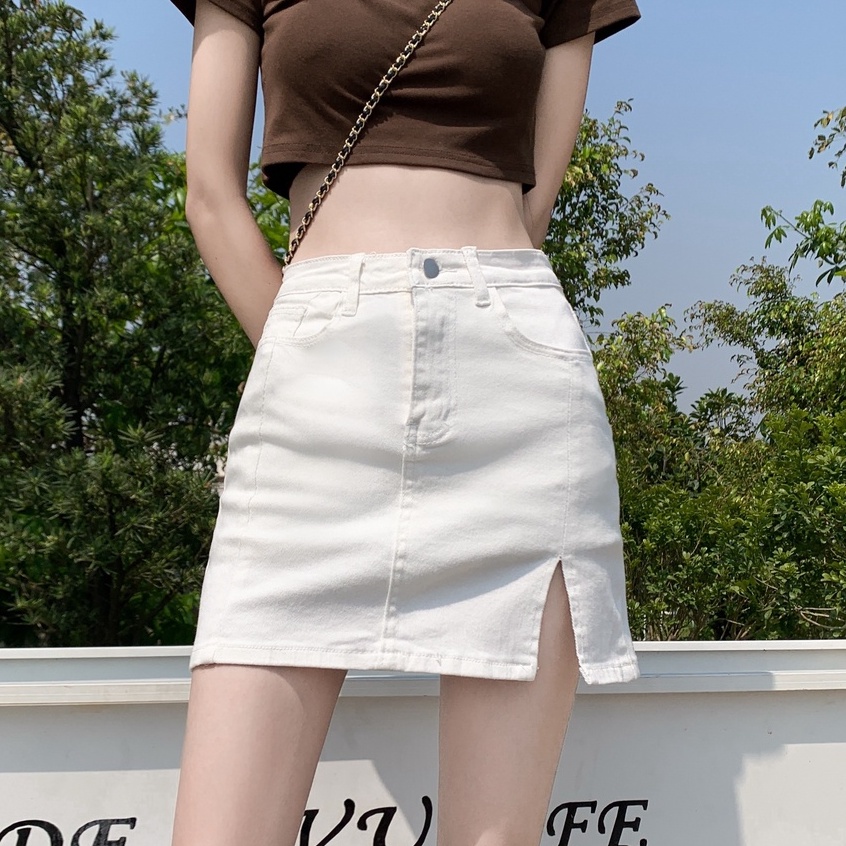 Chân váy jean Chữ A Lưng Cao Thời Trang Hàn Quốc Cho Nữ