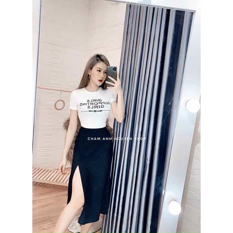 Chân váy sẻ dáng dài tuyết mưa