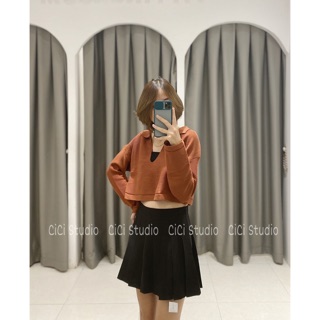 Áo len croptop cổ xẻ V - ảnh thật