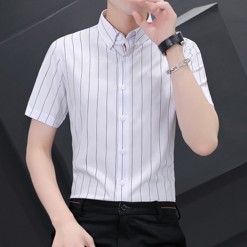 Áo Sơ Mi Công Sở Kẻ Sọc Bằng Lụa Băng Co Giãn Thời Trang Cho Nam
