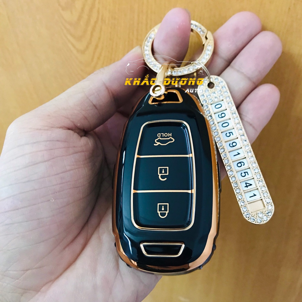[Tặng thẻ số điện thoại] Ốp chìa khoá Hyundai Accent Kona TPU đính đá nhân tạo sang trọng