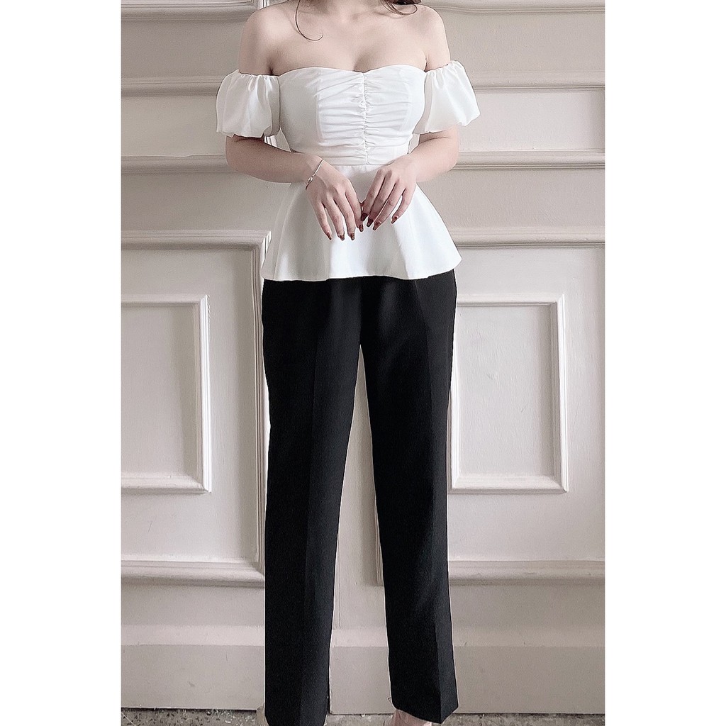 Áo sơ mi nữ 92WEAR kiểu ngắn tay trễ vai màu trắng hồng gợi cảm sexy tay bồng hàn quốc trơn đẹp ASW0543 - 92Wear | BigBuy360 - bigbuy360.vn