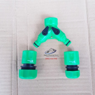 Combo Van khóa nước chia hai cửa kèm 2 khớp nối nhanh nối ống mềm 14mm – 20mm AQUAMATE ĐÀI LOAN (không kèm vòi hồ)