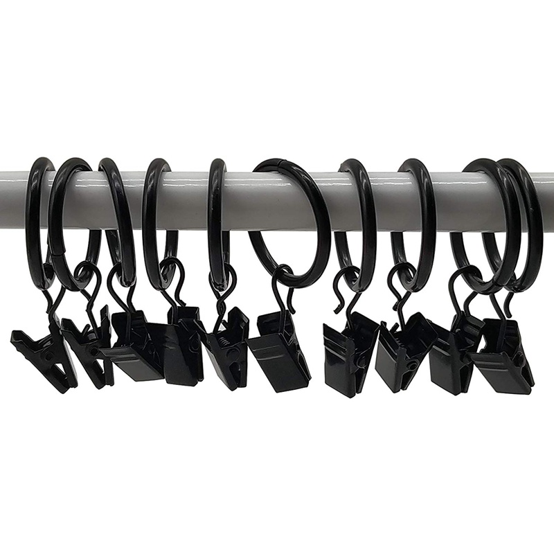 Set 42 Vòng Kẹp Rèm Cửa Màu Đen Đường Kính Trong 1 Inch Phong Cách Retro