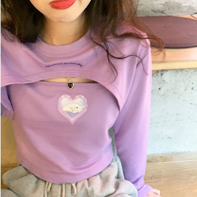 SUXI Áo thun dài tay thiết kế mới thời trang mùa thu theo phong cách hàn quốc dành cho nữ