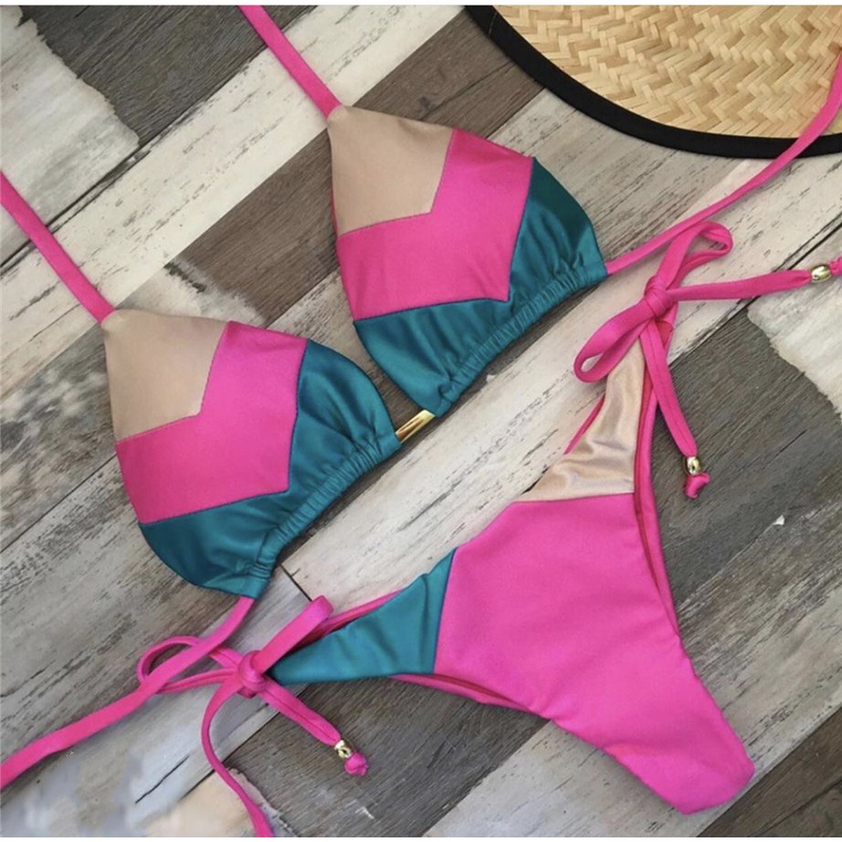 [BKN1326] &lt;ÂU&gt; SET BIKINI MIX MÀU HỒNG/XANH QUẦN THONG/LỌT KHE