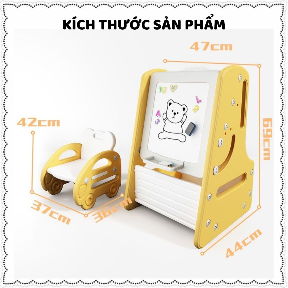 Bảng vẽ từ tính kiêm bàn học cho bé có giá sách 5 in 1 kèm ghế ngồi học tiện lợi chất liệu cao cấp 3 màu cực xinh