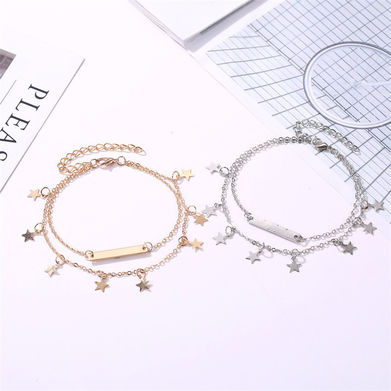 Trendy Female Simple Anklet Beach Fashion Double-layer Five-pointed Star Foot Chain Beach Foot Jewelry | BigBuy360 - bigbuy360.vn