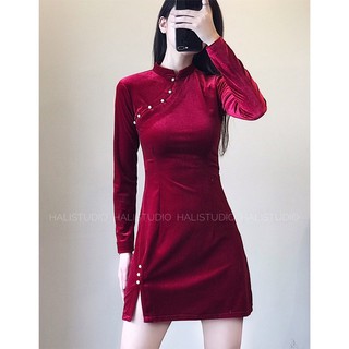 CODE: V08 - Váy nhung cổ tàu Hali.wears