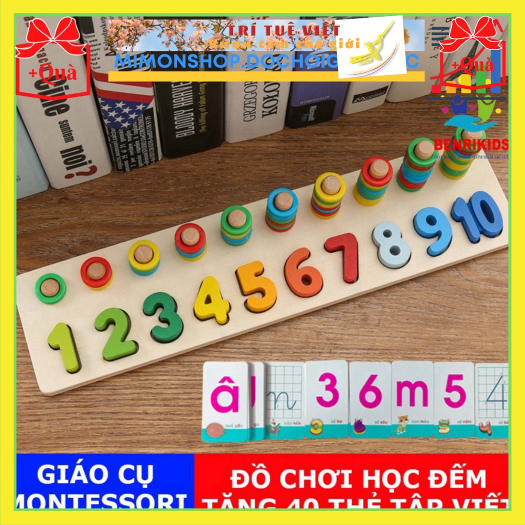 Giáo Cụ Montessori 2 In 1, Bảng Học Đếm Bậc Thang 10 Cột Tính Bằng Gỗ TRITUEVIET