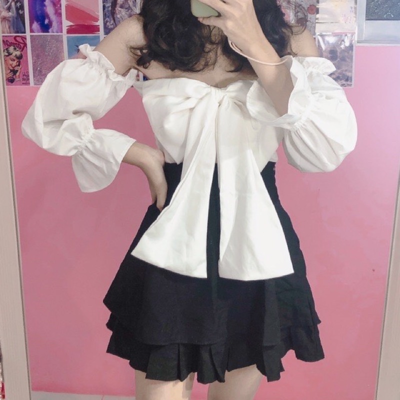 Áo nơ to bẹt vai tay bồng A30