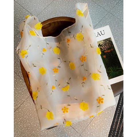 Ins Mesh Bag Embroidery Small Fresh Hand Bag Fairy Bag Organza Shoulder Bag Hand Shopping Bag