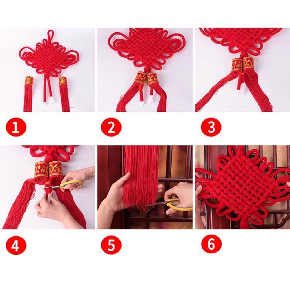 Phụ kiện nút thắt may mắn thủ công màu đỏ có hình chữ Phúc tiếng Hoa treo tường trang trí năm mới/sinh nhật/đám cưới