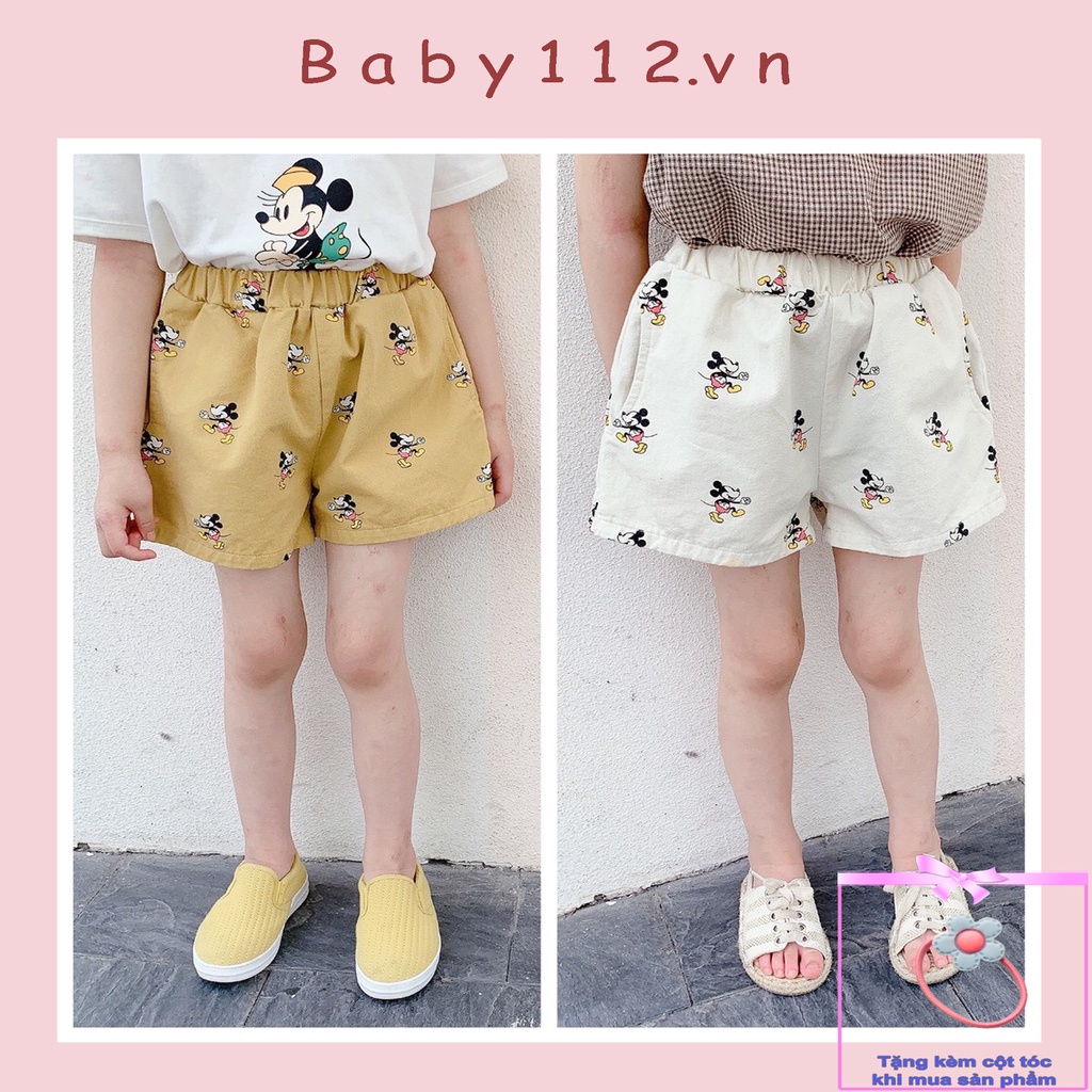 QUẦN ĐÙI KAKI BÉ GÁI THÊU HÌNH CHUỘT MICKEY DỄ THƯƠNG CHO BÉ GÁI 2,3,4 TUỔI