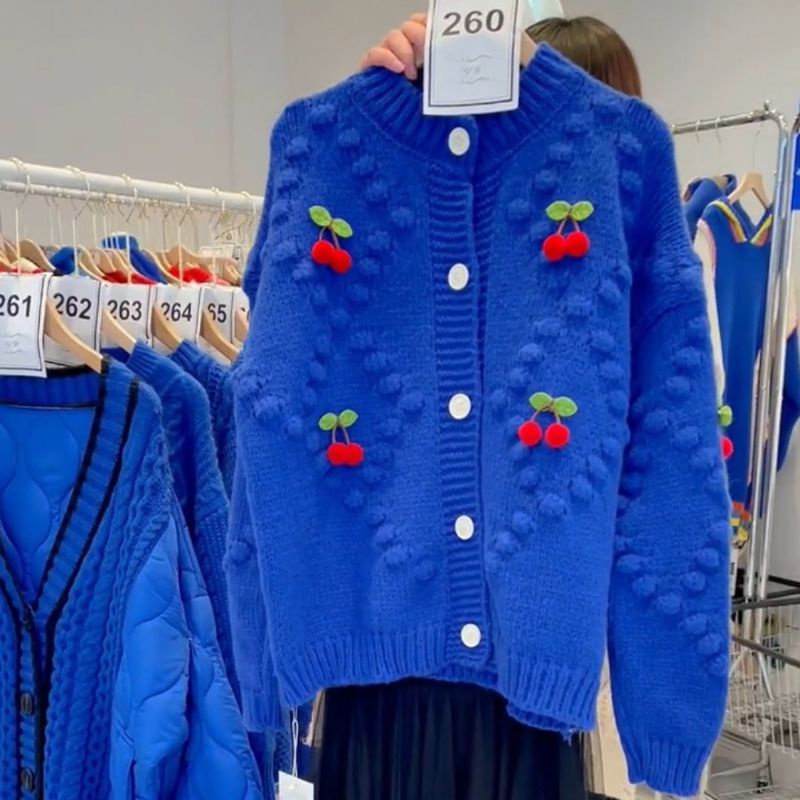 Áo Khoác Cardigan Len Đan Hình Quả Cherry 🍒 Siêu Dễ Thương Phong Cách Hàn Quốc
