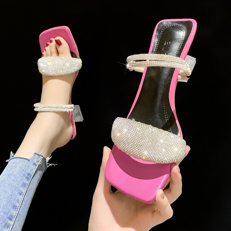 Giày sandal IELGY cao gót hở ngón quai đính đá thời trang dành cho nữ