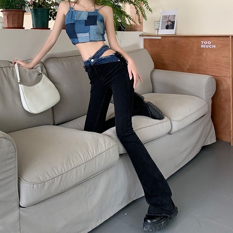 Jiashucheng Quần Jean Nữ Ống Loe Lưng Cao Ôm Dáng Phong Cách Mùa Xuân Mới