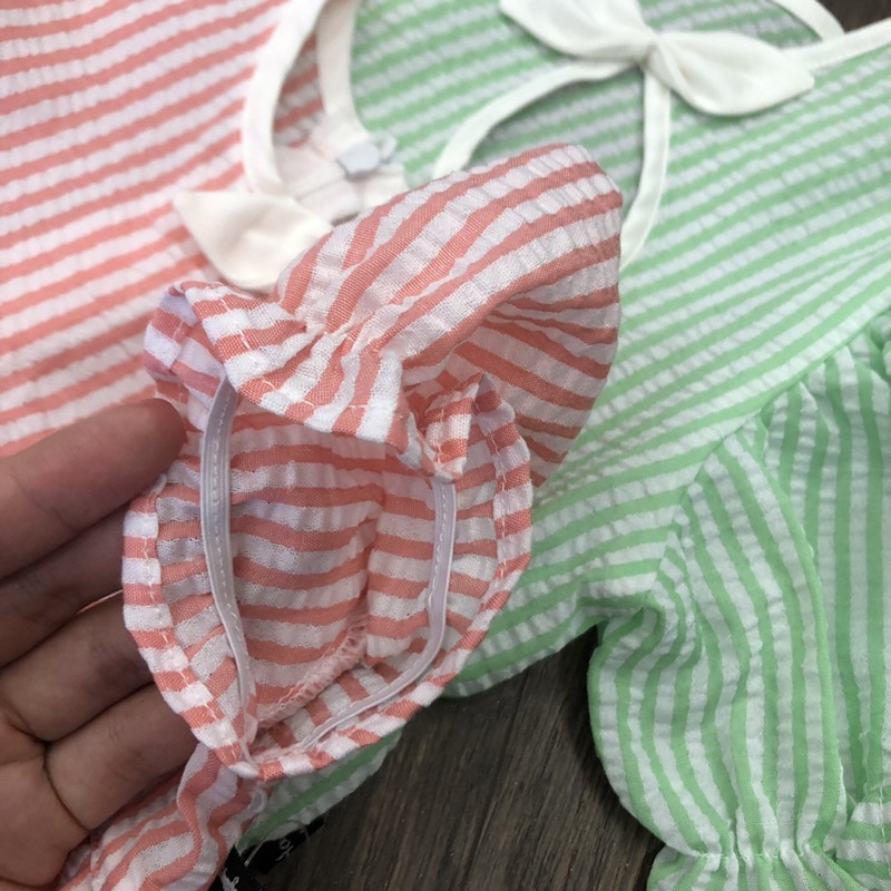 Váy Công Chúa Cổ Nơ Tay Bồng Chất Đũi Xốp Dễ Thương Cho Bé Gái