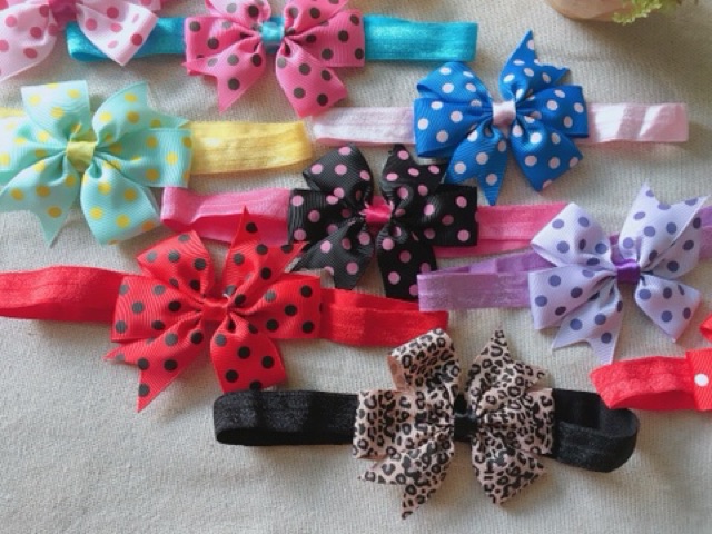 Băng đô bé gái nơ ribon chấm bi