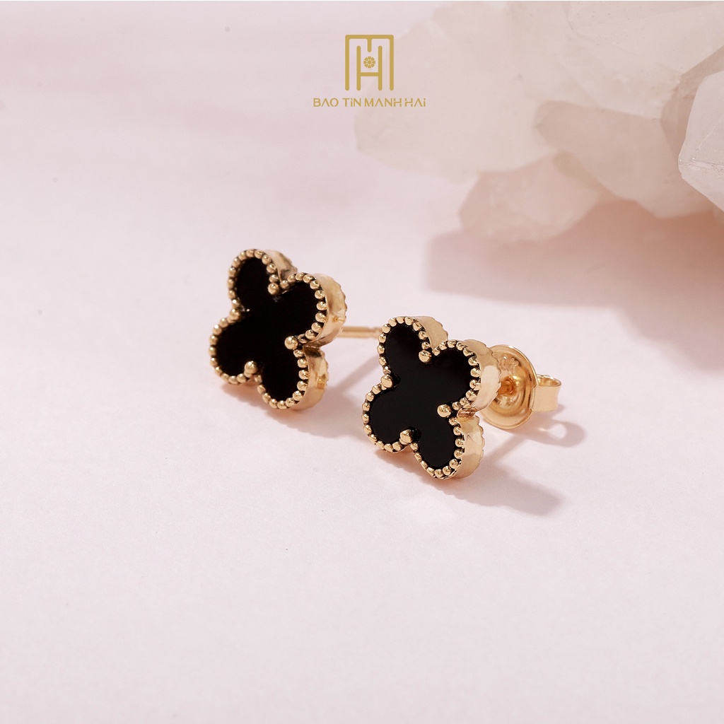 Bông tai vàng 10k nữ cỏ 4 lá mặt đen siêu xinh trẻ trung cá tính BY10K34 Bảo Tín Mạnh Hải