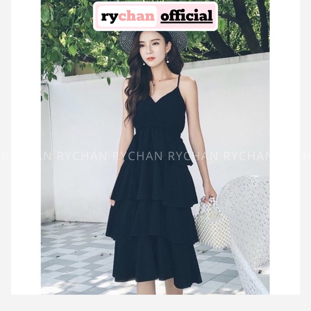 Đầm Đi Biển Dáng Xòe 4 Tầng 2 Dây Cổ Đắp 4 Màu - DX695