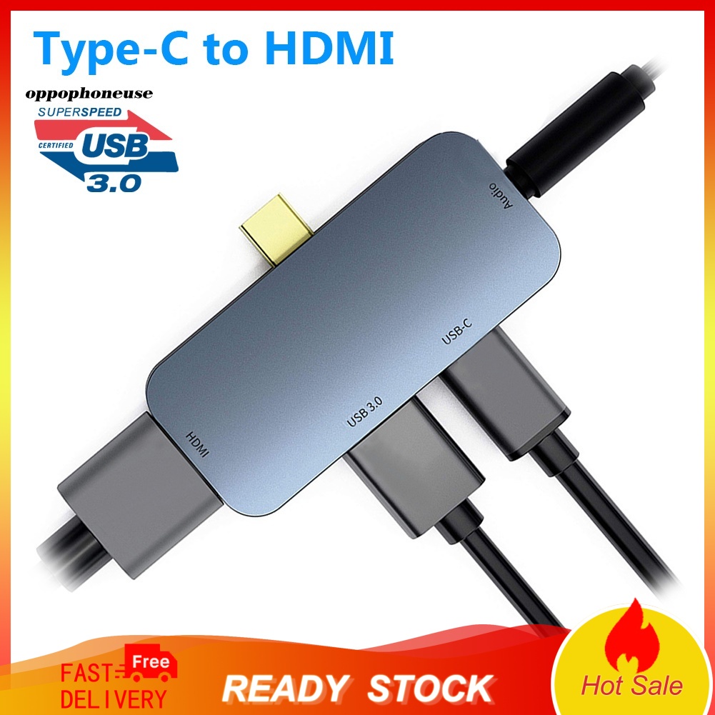 Bộ Chuyển Đổi 4 Trong 1 Usb-C Sang 4k Hdmi-Compatible 60w Pd Usb 3.0 3.5mm Aux Cho Laptop