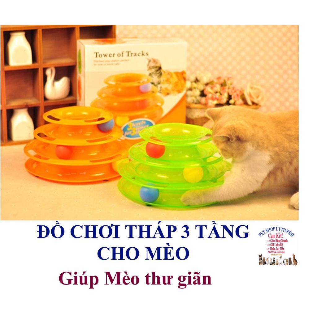 Đồ chơi tháp 3 tầng cho Mèo Kiểu không chóp Chất liệu nhựa an toàn Giúp Mèo thư giãn, Xả stress