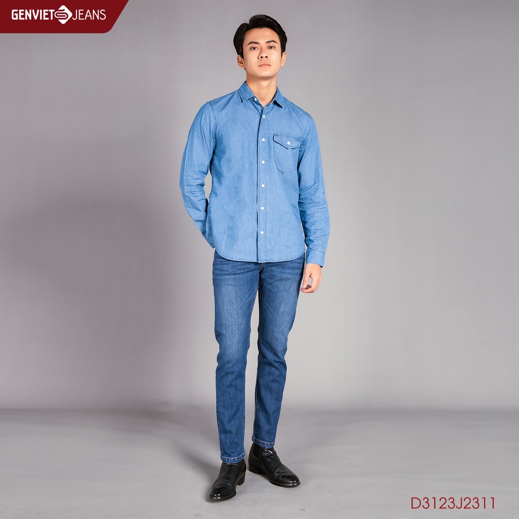 [Mã FATOP12 giảm 30K đơn 150K] Áo Sơ Mi Jeans Nam GENVIET Chất Bò Mềm Cao Cấp D3123J2311