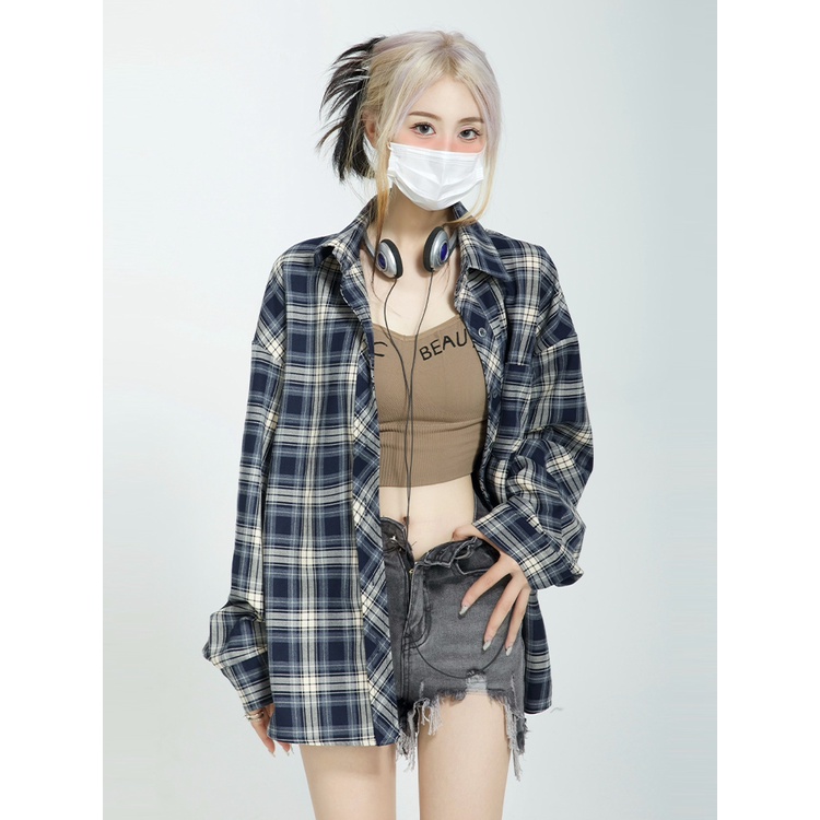 【ZHELIHANGFEI】Áo Sơ Mi Tay Dài Họa Tiết Ca Rô Thời Trang Dành Cho Nữ