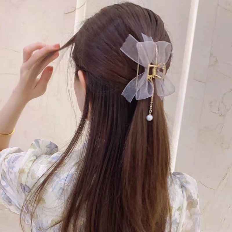 Kẹp Tóc Nơ Đính Ngọc Trai Giả Bằng Kim Loại Phong Cách vintage Hàn Quốc Cho Nữ