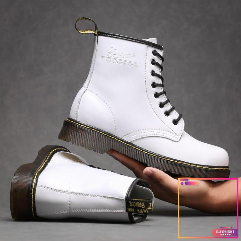 Giày bốt kiểu cao bồi Dr. Martens1460 màu trắng thời trang phong cách retro dành cho nam và nữ -po1