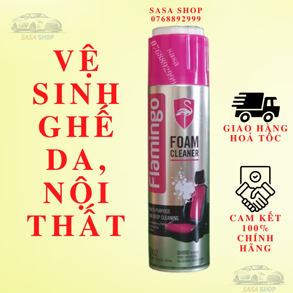 Bình Vệ Sinh Ghế Da Flamingo F002 - Nội Thất Ô Tô 650ml HÃNG PHÂN PHỐI CHÍNH THỨC