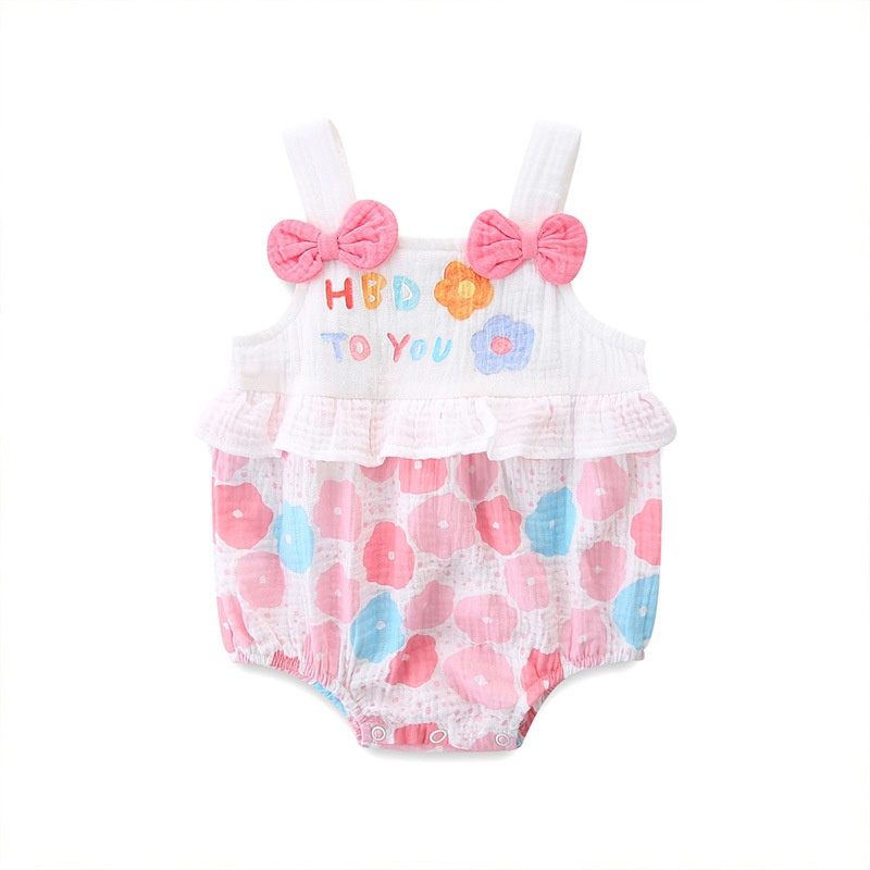 Áo Liền Quần Bằng Cotton Mềm Mại Không Tay Thêu Ren Hoa Dành Cho Bé Gái Sơ Sinh 0-3 2055
