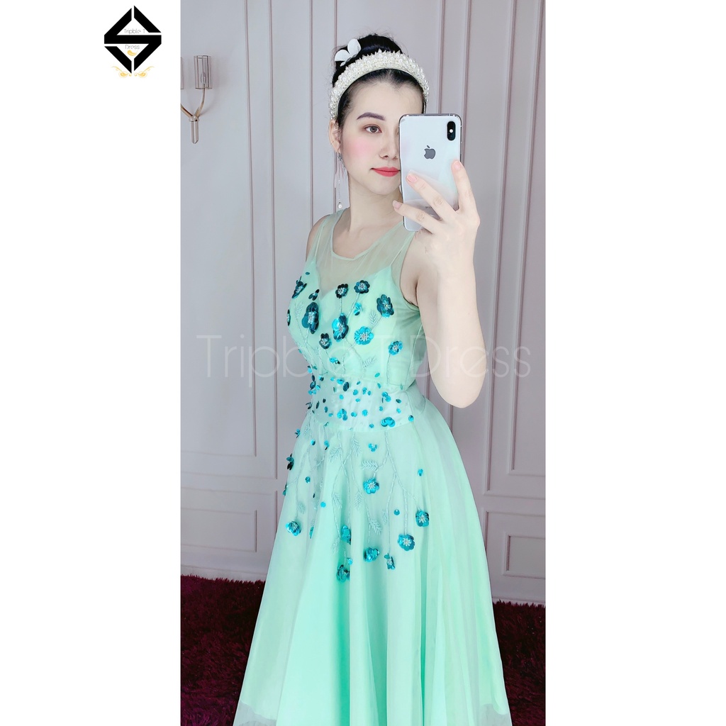 Đầm dự tiệc sát nách kết hoạ tiết cườm sang trọng TRIPBLE T DRESS - size M/L - MS93Y