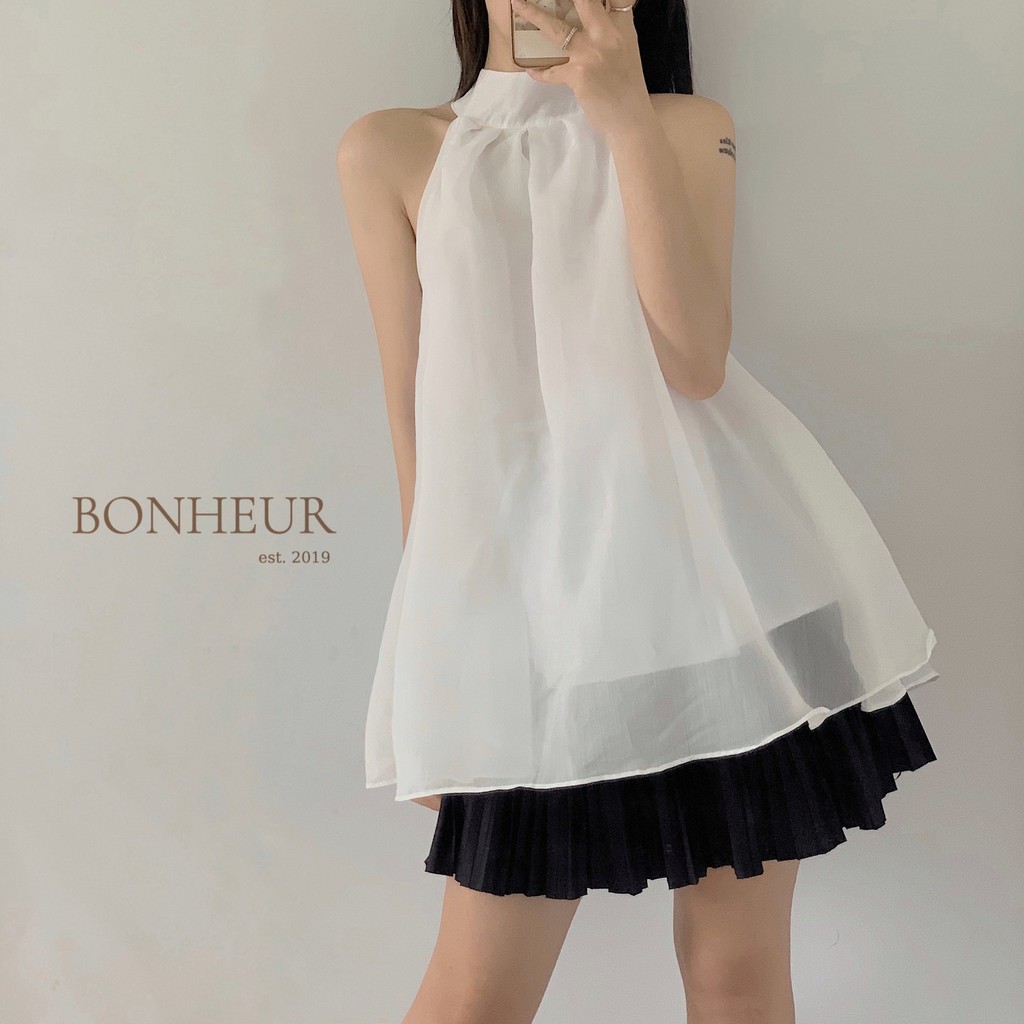 Áo cổ yếm voan 2 lớp kèm dây mặc 2 kiểu bồng bềnh công chúa tiểu thư sang chảnh Mona Top | BigBuy360 - bigbuy360.vn