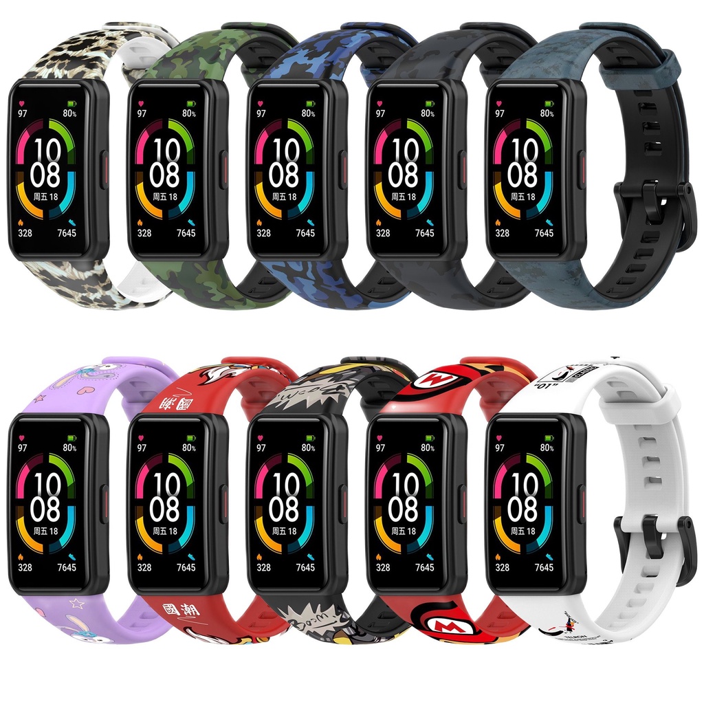 Dây đeo đồng hồ thay thế bằng silicone in họa tiết cá tính cho Huawei Band 6 / Huawei Honor Band 6