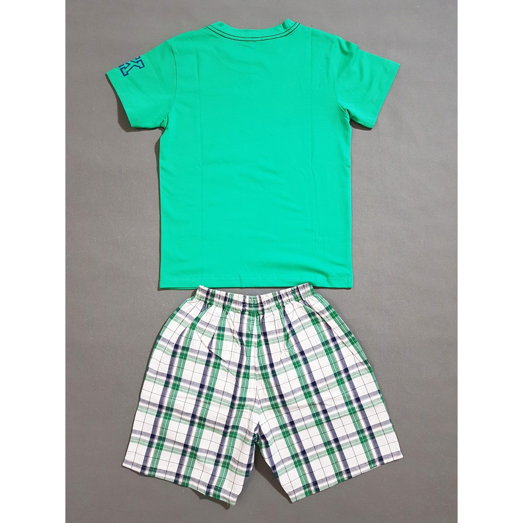 Bộ áo thun cotton in UK quần caro bé trai size đại