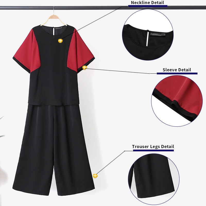 Bộ độ ZANZEA gồm áo tay lỡ 3/4 phối màu tương phản và quần eo co giãn thời trang cho nữ